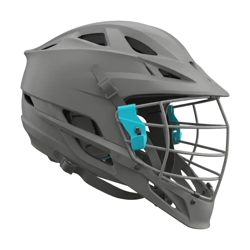 Visor Clip Set installed on lacrosse helmet and cage